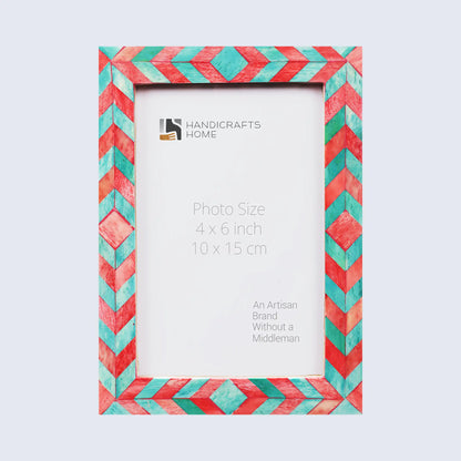 Picture Frames Mosaic Chevron Pattern Bone Inlay Collection in 3 sizes, Green & Red – Wholesale picture frames
