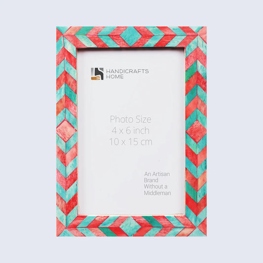 Picture Frames Mosaic Chevron Pattern Bone Inlay Collection in 3 sizes, Green & Red – Wholesale picture frames