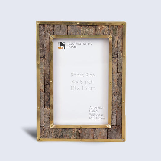 Brass & Wood Inlay Blacksmith Bastion Picture Frame, Brown & Gold 4x6 – Wholesale picture frames