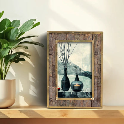 Brass & Wood Inlay Blacksmith Bastion Picture Frame, Brown & Gold 4x6 – Wholesale picture frames