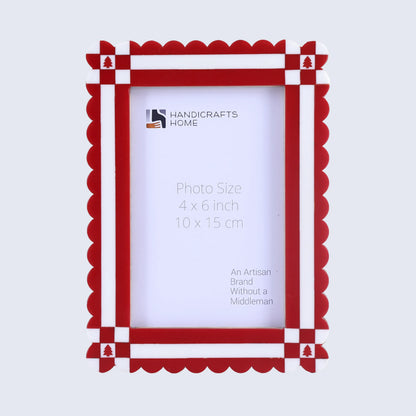 Handicrafts Home  Chalet Collection 4x6, 5x7 Picture Frames, Handmade with Resin Inlay & Pine MDF Red, Green & Black Scalloped Frames  Retail Ready & Giftable Home Decor