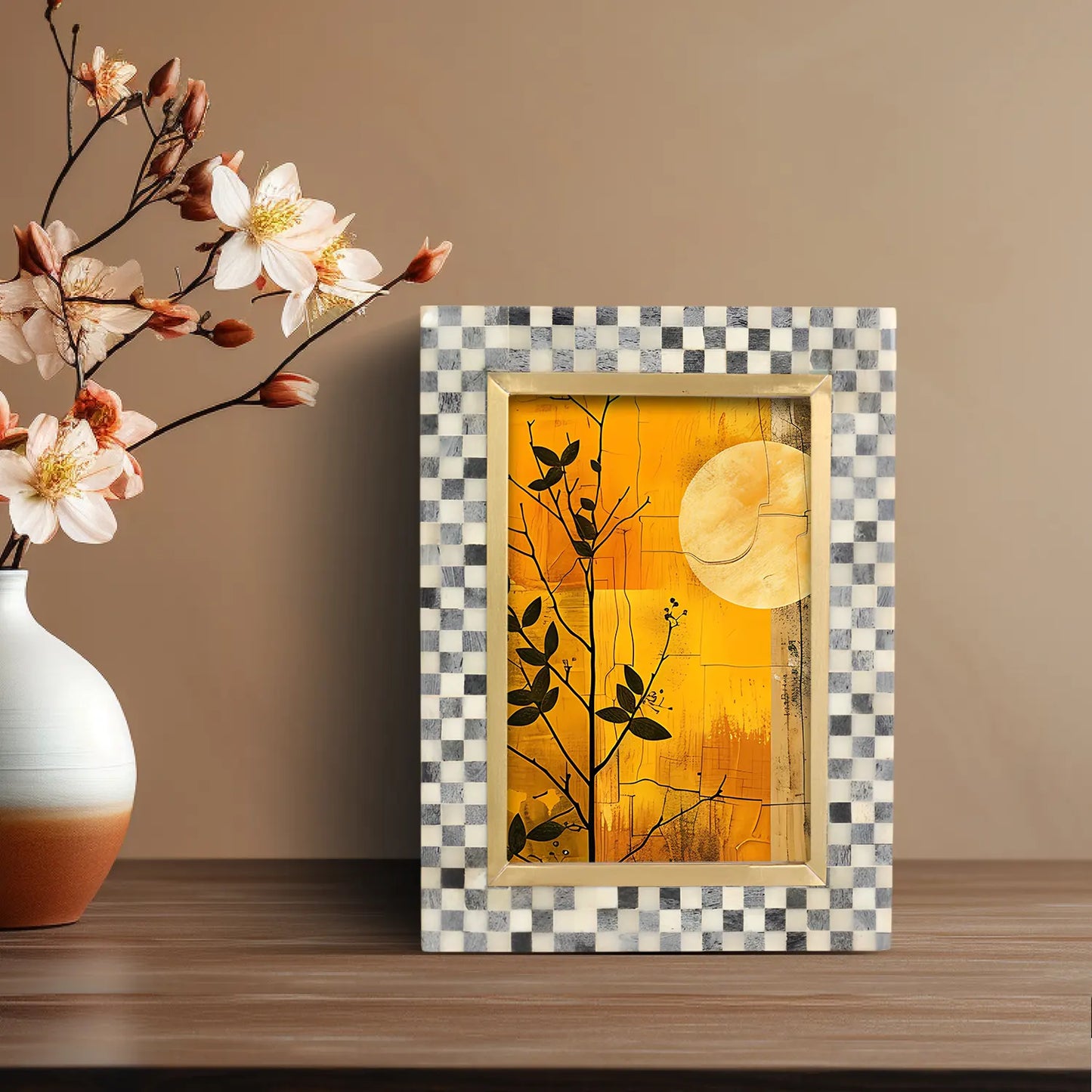 Bone Inlay & Brass Checkered Pattern Picture Frame - 4x6 – Wholesale picture frames