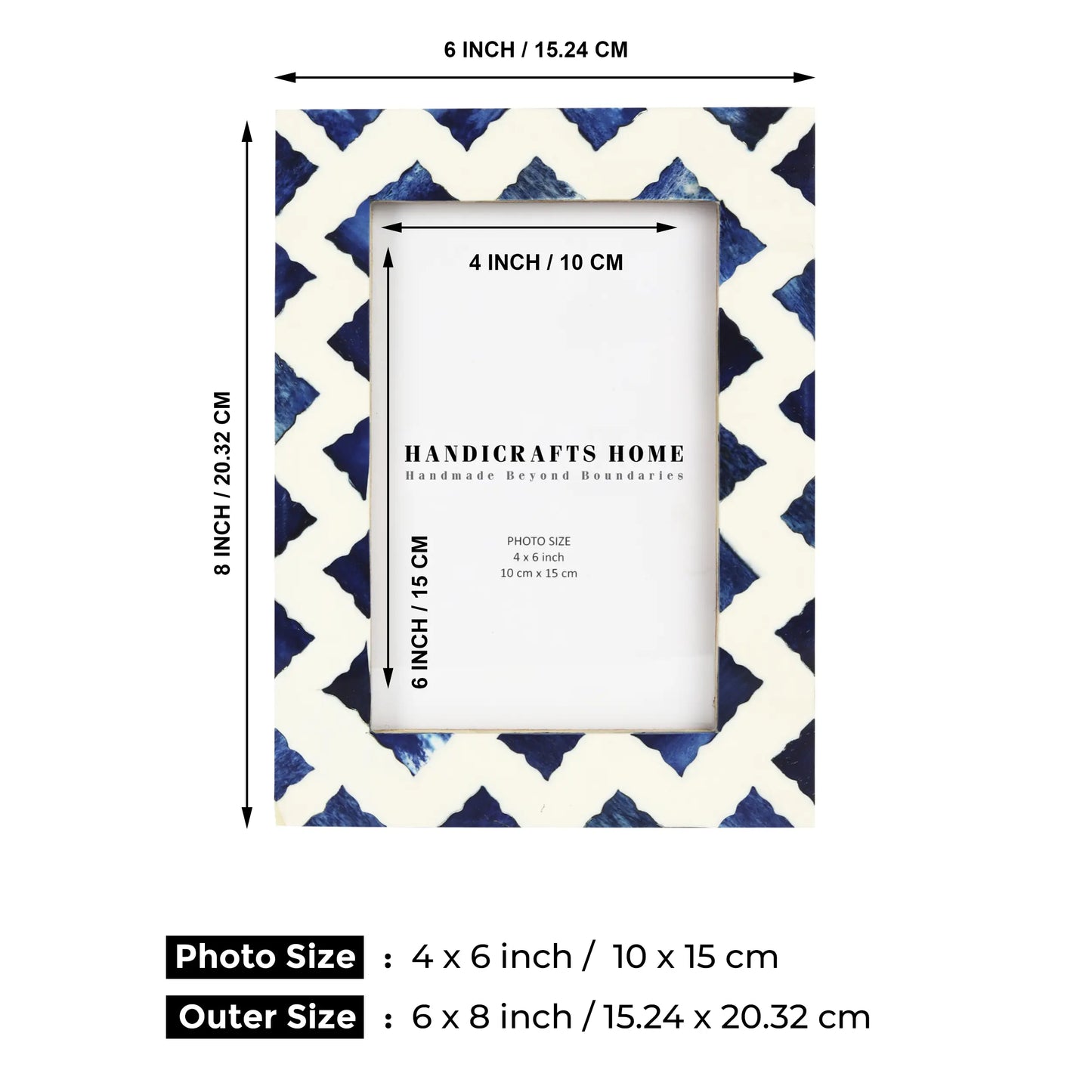 Picture Frames Indigo Pattern Bone & Resin Inlay Collection in White & Blue, 4x6 – Wholesale picture frames