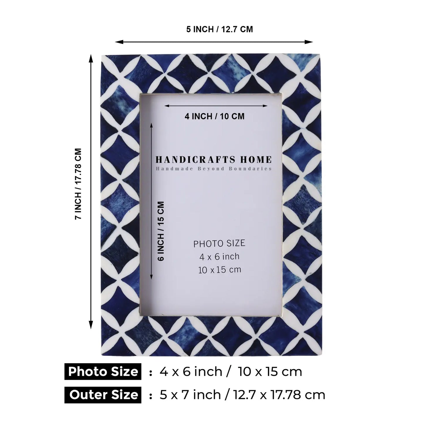 Picture Frames Indigo Mosaic Star Pattern Bone & Resin Inlay Collection, 4x6 – Wholesale picture frames