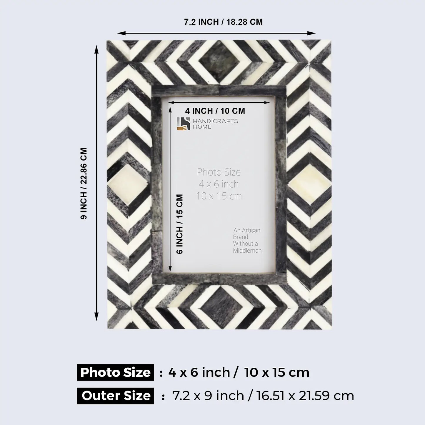 Picture Frames Mosaic Chevron Pattern Bone Inlay Collection in 3 sizes, Grey – Wholesale picture frames
