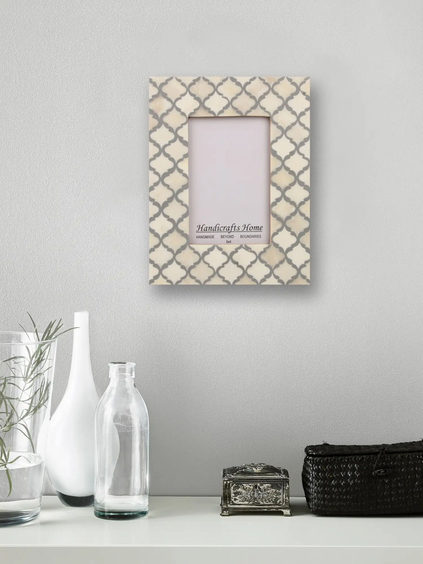 Picture Frames Moroccan Pattern Bone & Resin Inlay Collection in 2 Sizes, White & Grey – Wholesale picture frames