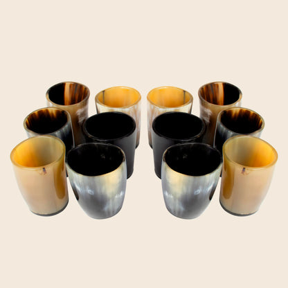 Horn Whiskey Shot Glasses Pack 12 - Holds Upto 6.5 oz, Natural