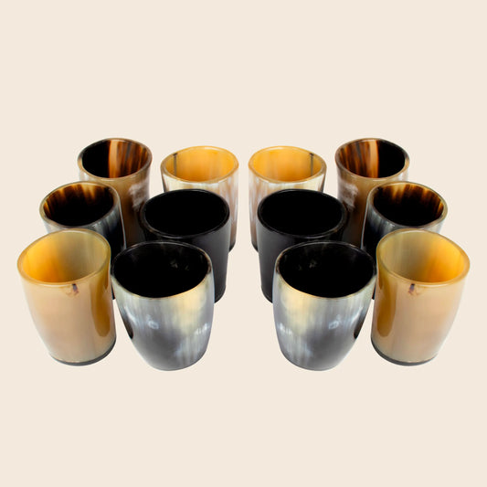 Horn Whiskey Shot Glasses Pack 12 - Holds Upto 6.5 oz, Natural