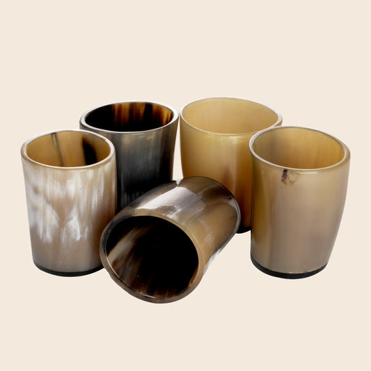 Horn Whiskey Shot Glasses Pack 5 - Holds Upto 6.5 oz, Natural