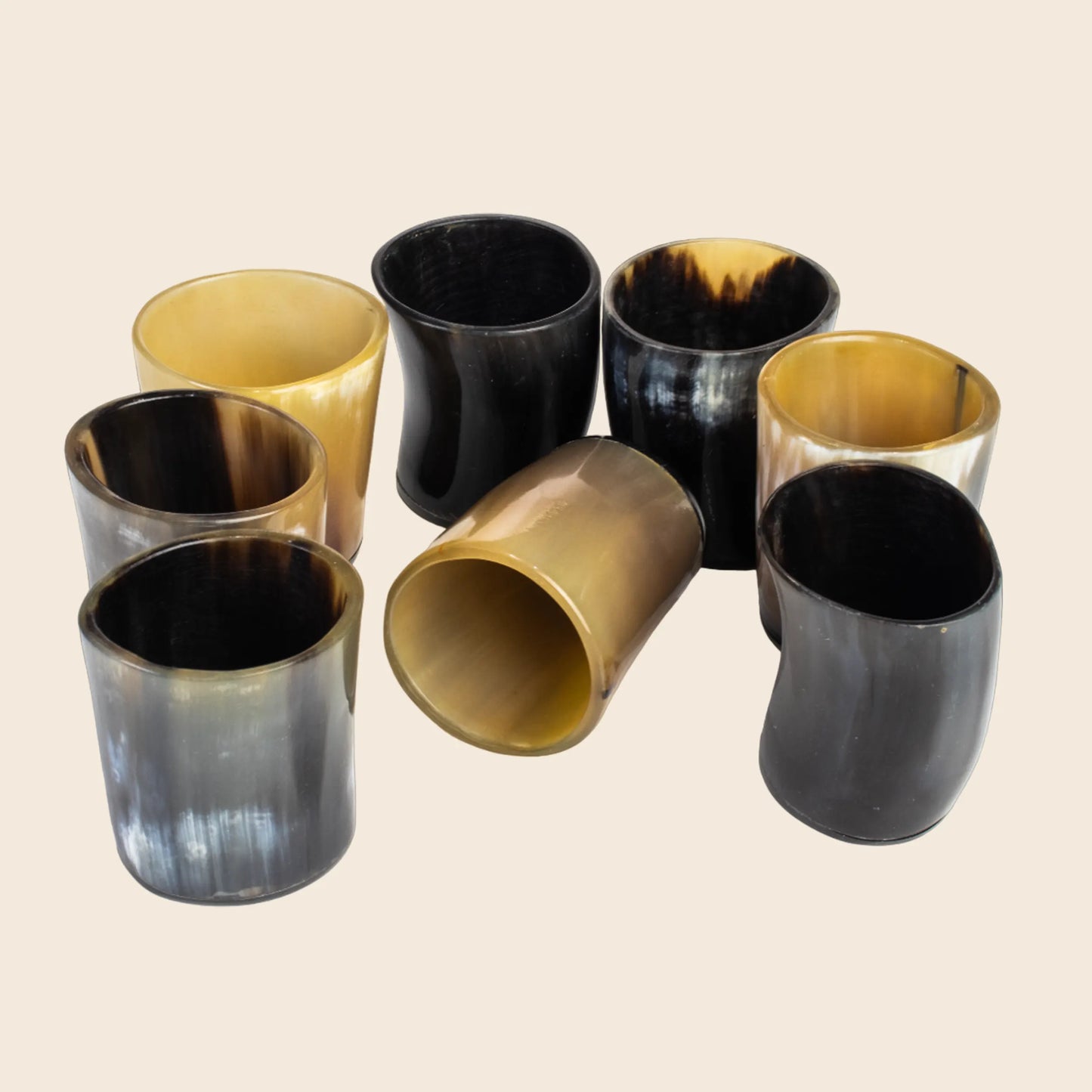 Horn Whiskey Shot Glasses Pack 8 - Holds Upto 6.5 oz, Natural