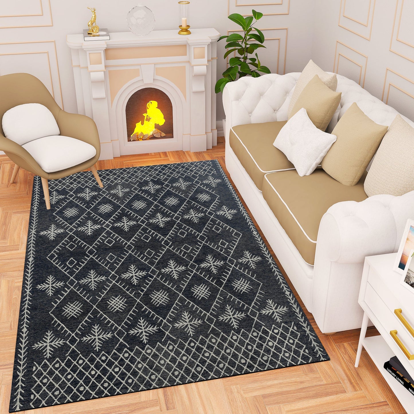 Premium Hand-Tufted Rug Made of 100% Wool  - Snowfall - 6x9 Feet