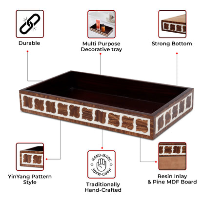 Vanity Trays Illusion Yinyang Pattern Resin Inlay Collection in 10x6, Brown