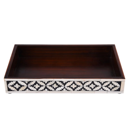 Countertop and Vanity Tray -  Parlour-Rummy Pattern Black & White 10x6 Inches