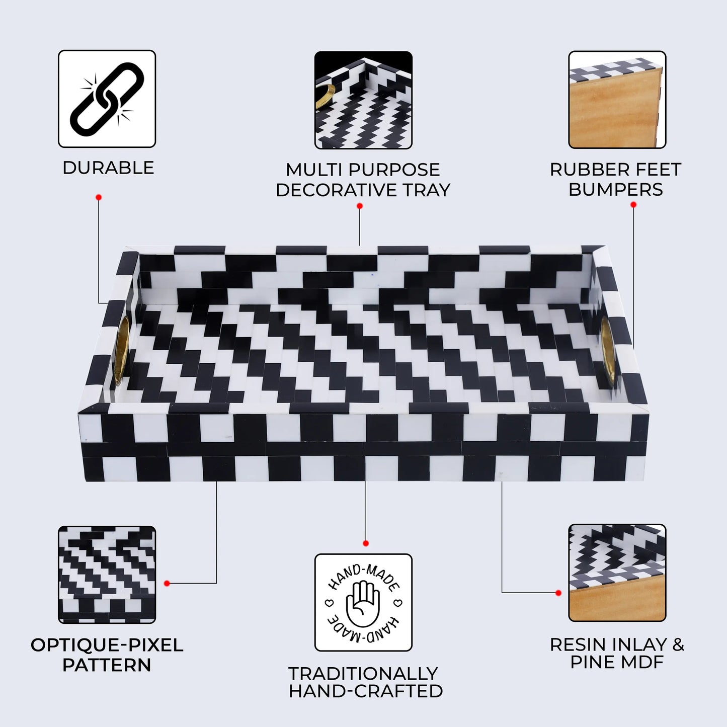 Decorative Trays Optique Pixel Pattern Resin Inlay Collection in 11x17