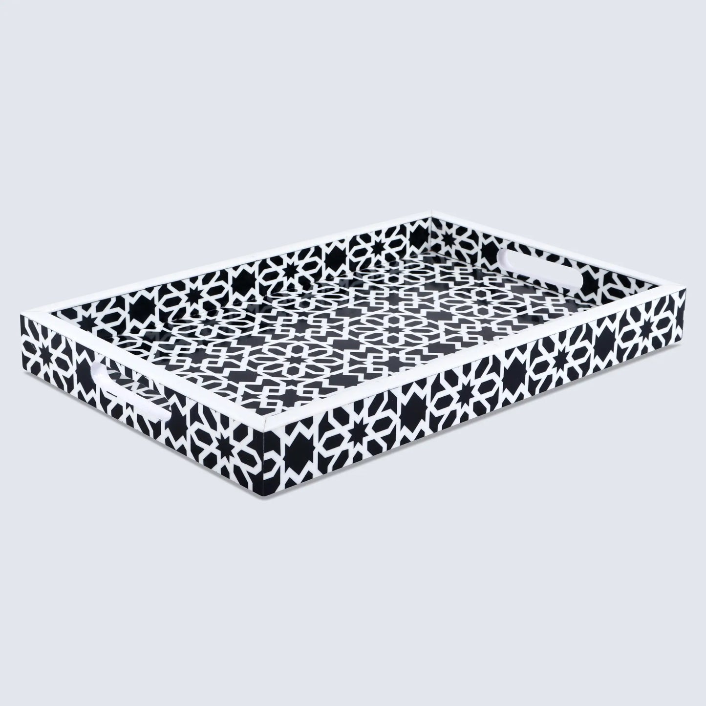 Decorative Trays Shiraj Pattern Resin Inlay Collection in 2 Sizes, Black & White