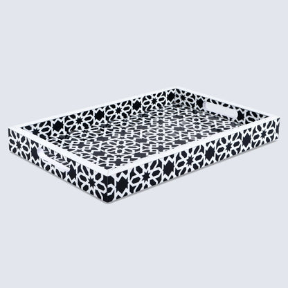 Decorative Trays Shiraj Pattern Resin Inlay Collection in 2 Sizes, Black & White