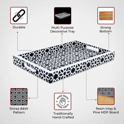 Decorative Trays Shiraj Pattern Resin Inlay Collection in 2 Sizes, Black & White