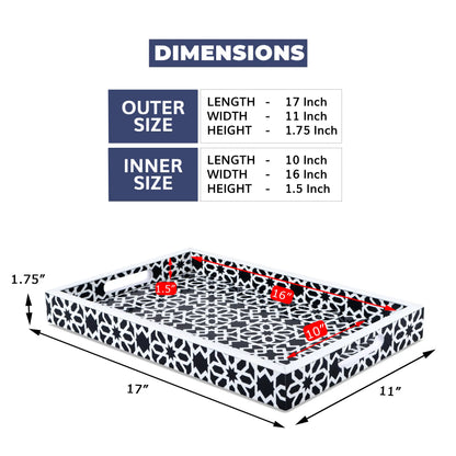 Decorative Trays Shiraj Pattern Resin Inlay Collection in 2 Sizes, Black & White