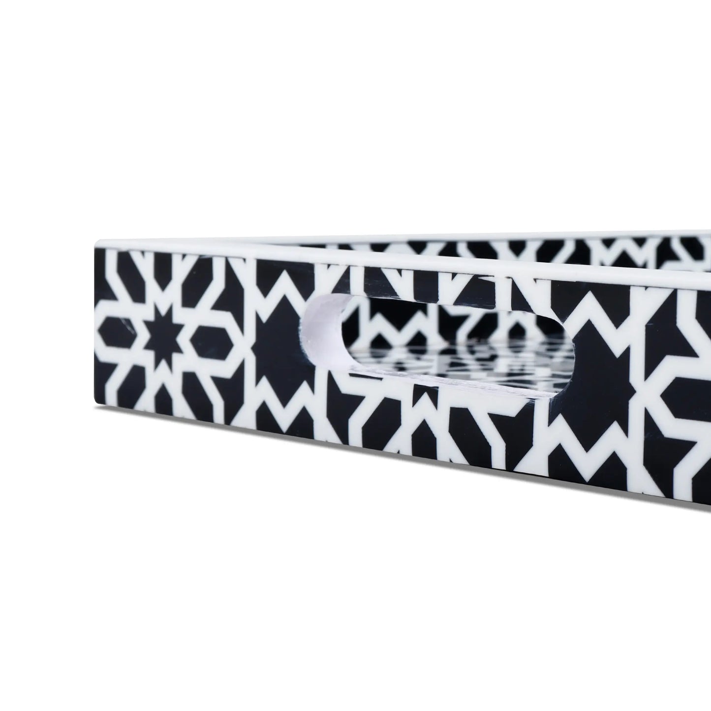 Decorative Trays Shiraj Pattern Resin Inlay Collection in 2 Sizes, Black & White