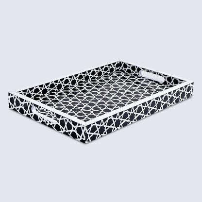 Decorative Trays Zellij Pattern Resin Inlay Collection in 2 Sizes, Black & White