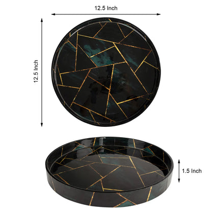 Decorative Trays Cosmos Fractal Pattern Brass & Resin Inlay Collection in 12x12