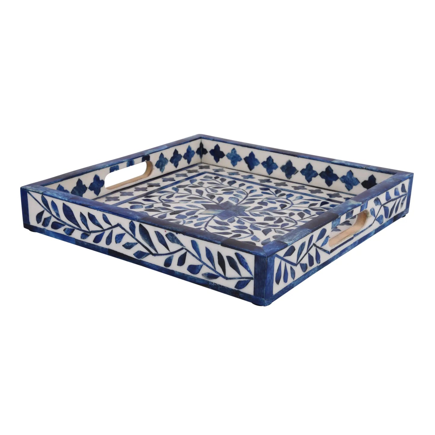 Decorative Trays Alhambra Azul Pattern Bone & Resin Inlay Collection in 2 Sizes