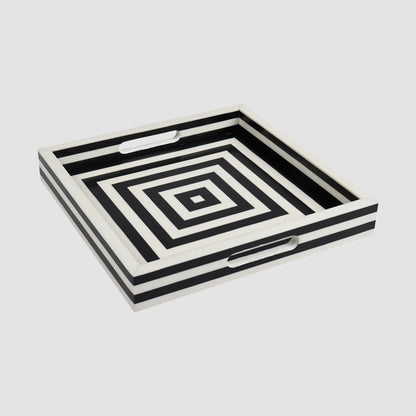 Decorative Trays Concentrics Pattern Resin Inlay Collection in 2 Sizes, Black & White