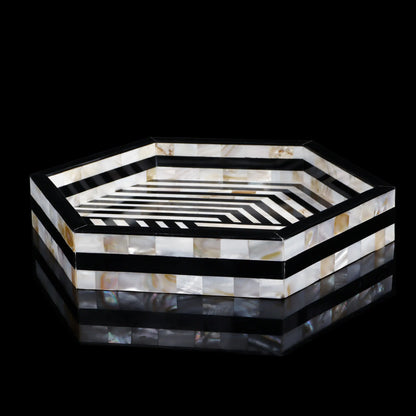 Decorative Trays Discovery Hex Pattern Mother of Pearl & Resin Inlay Collection in 12x12