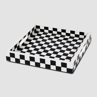 Decorative Trays Illusion Check Pattern Resin Inlay Collection in 12x12, Black & White
