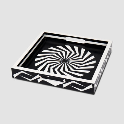 Decorative Trays Illusion Optic Pattern Resin Inlay Collection in 12x12, Black & White