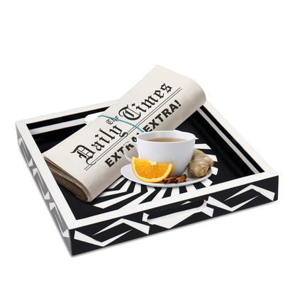 Decorative Trays Illusion Optic Pattern Resin Inlay Collection in 12x12, Black & White
