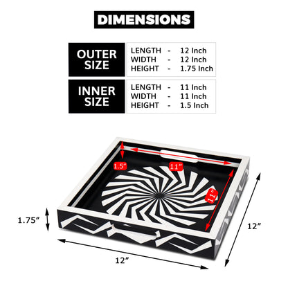 Decorative Trays Illusion Optic Pattern Resin Inlay Collection in 12x12, Black & White
