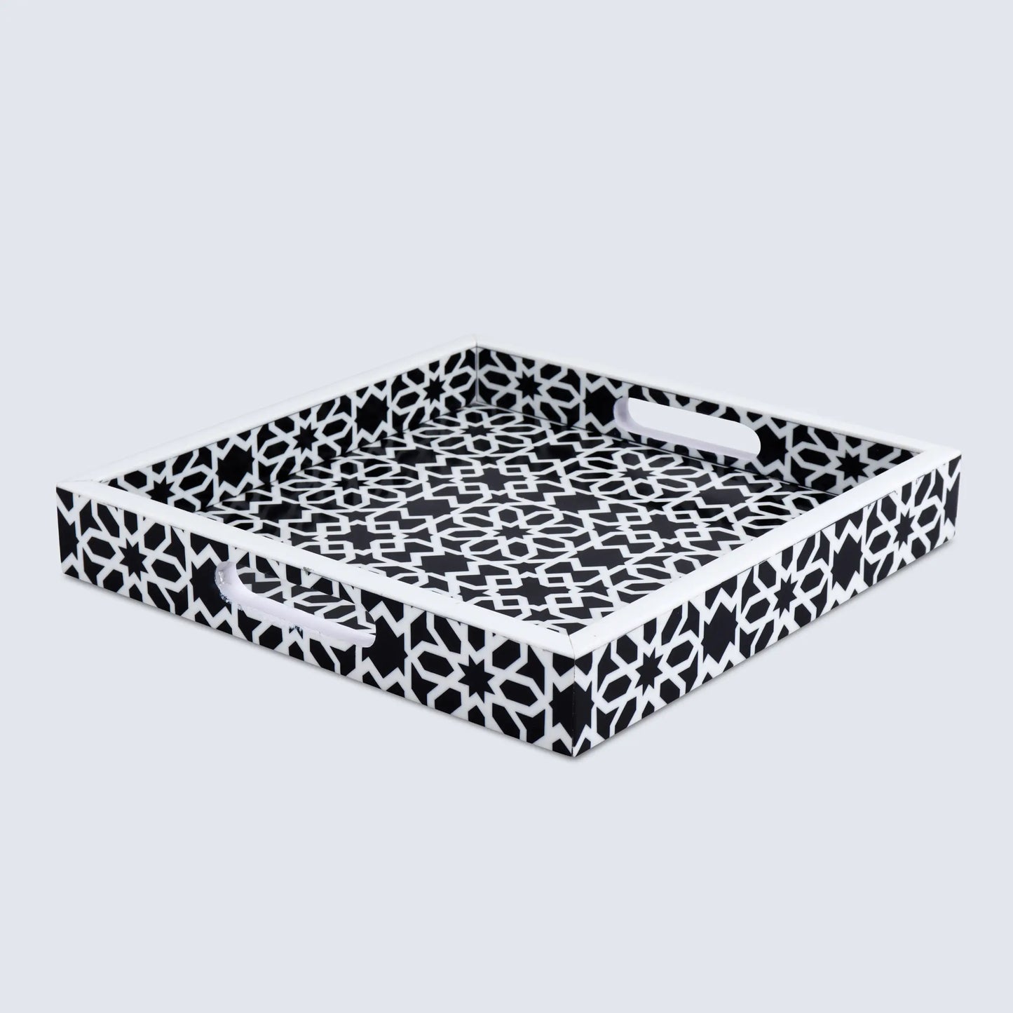 Decorative Trays Shiraj Pattern Resin Inlay Collection in 2 Sizes, Black & White
