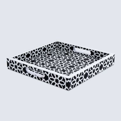 Decorative Trays Shiraj Pattern Resin Inlay Collection in 2 Sizes, Black & White