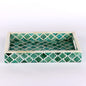 Decorative Trays Moroccan Pattern Bone & Resin Inlay Collection in 3 Sizes, Green & White