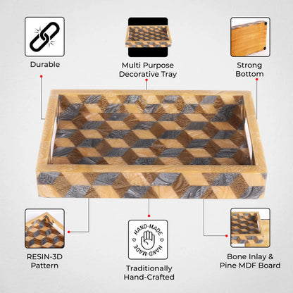Decorative Trays 3D Pattern Resin Inlay Collection in 12x8, Brown & Grey
