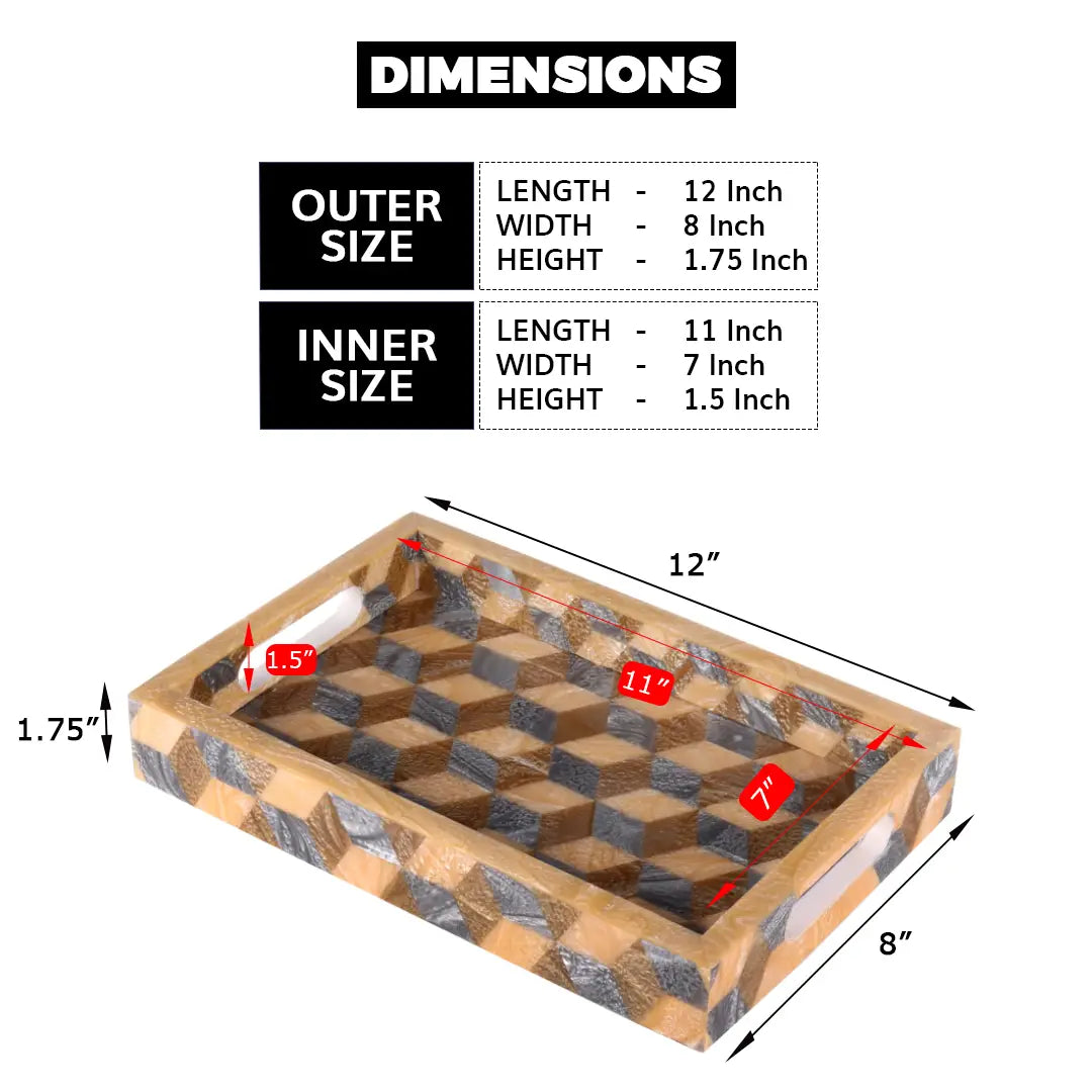 Decorative Trays 3D Pattern Resin Inlay Collection in 12x8, Brown & Grey