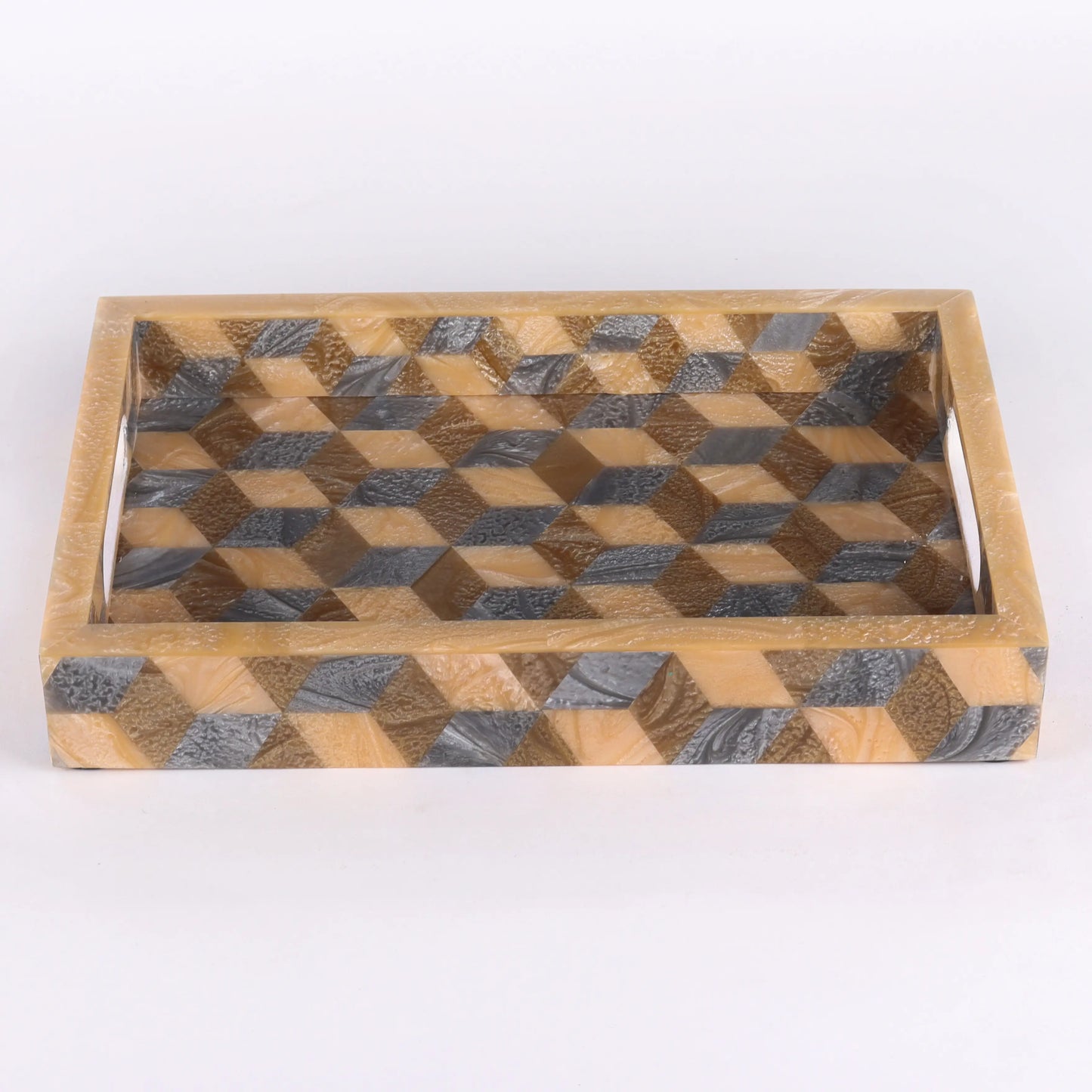 Decorative Trays 3D Pattern Resin Inlay Collection in 12x8, Brown & Grey