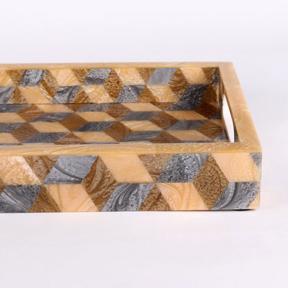 Decorative Trays 3D Pattern Resin Inlay Collection in 12x8, Brown & Grey