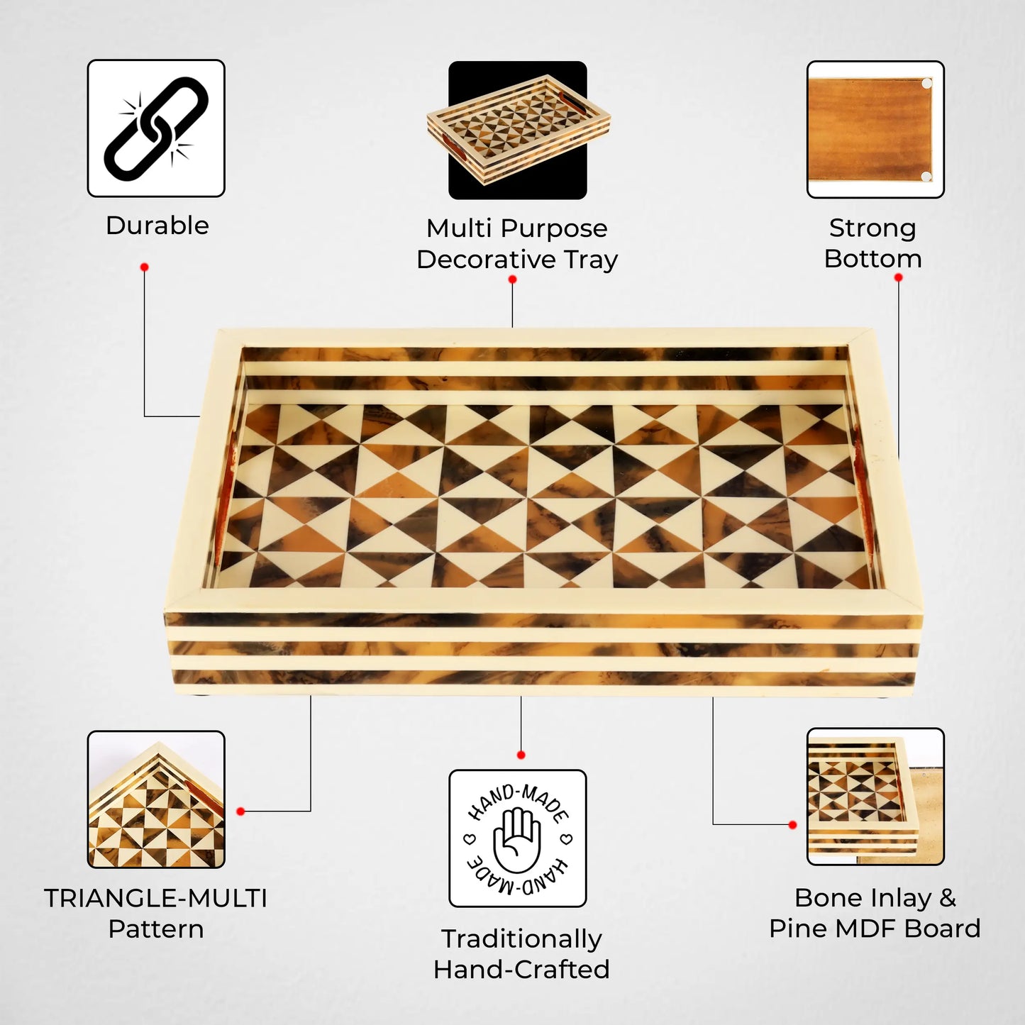 Decorative Trays Triangle Pattern Resin Inlay Collection in 12x8