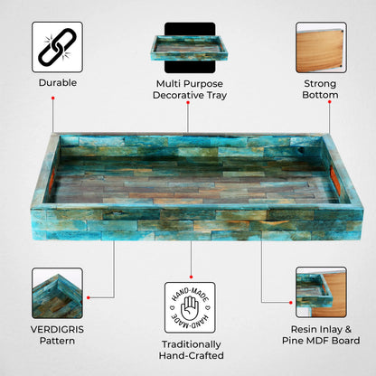 Decorative Trays Verdigris Pattern Bone Inlay Collection in 3 Sizes