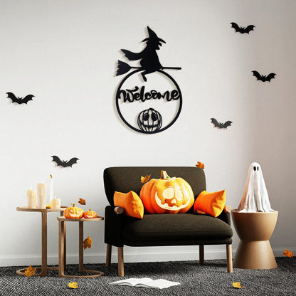 Halloween Wall Decor – Spooky Witch on Broom Wall Hanging