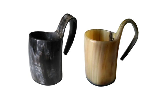 Horn Whiskey Mugs Pack 2 - Holds Upto 6.5 oz, Natural