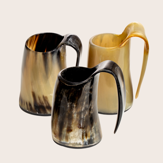 Horn Whiskey Mugs Pack 3 - Holds Upto 6.5 oz, Natural