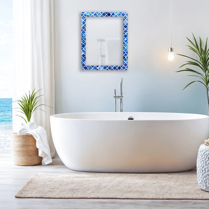 Make to Order Moroccan Blue Mirror Bone & Resin Inlay Collection in 6 Sizes