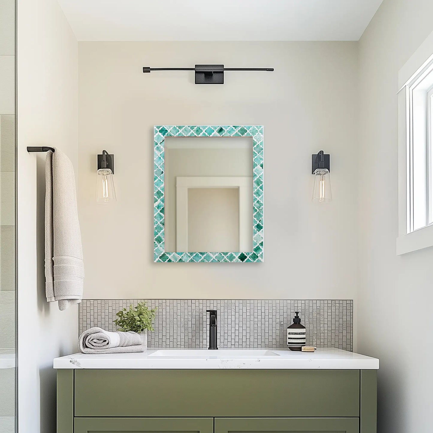 Make to Order Moroccan Green Mirror Bone & Resin Inlay Collection in 4 Sizes