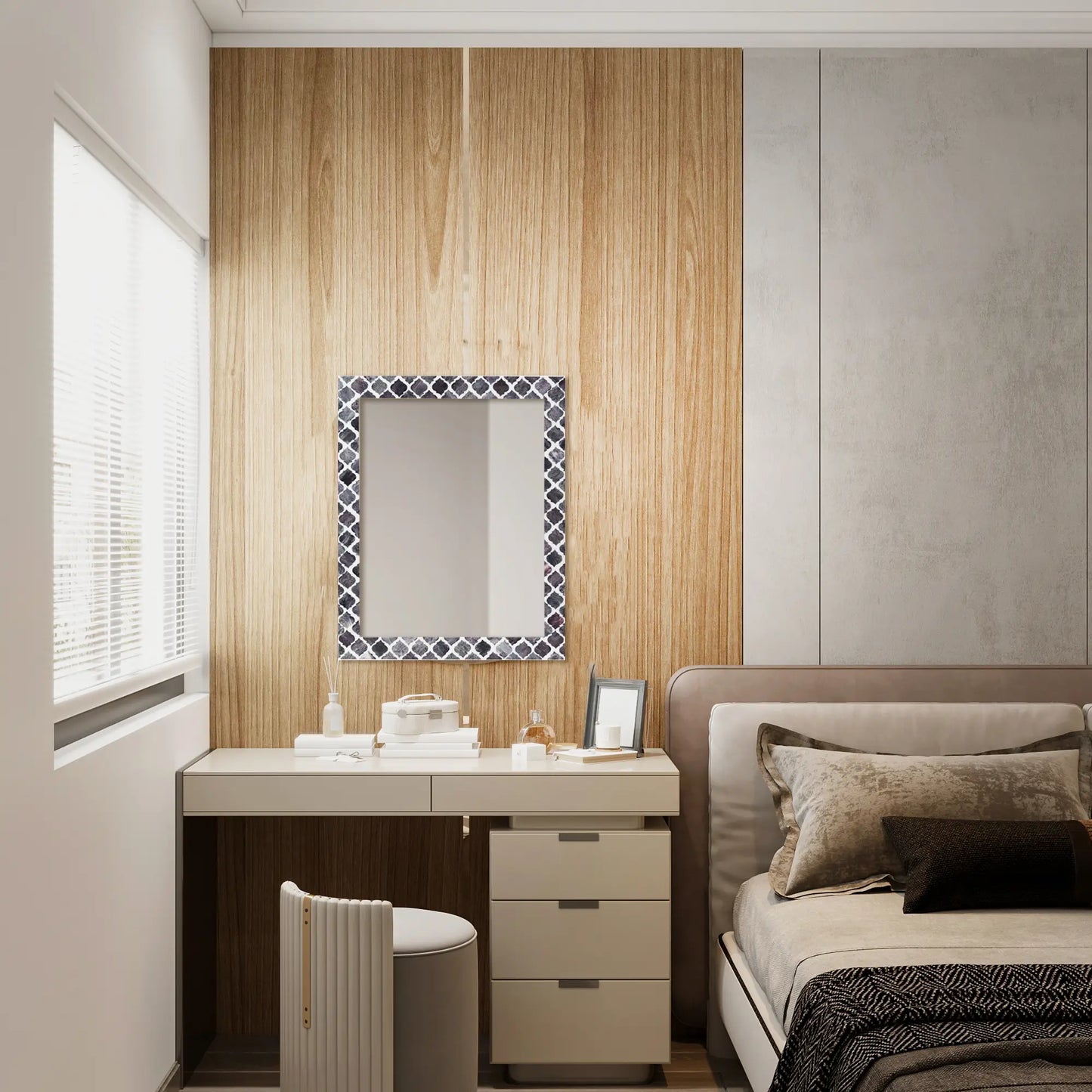 Make to Order Moroccan Grey Mirror Bone & Resin Inlay Collection in 4 Sizes